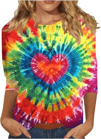 3/4 طول الأكمام من أعلى نساء قمم TISE TSHIRTS HIPPIE 70S TOPS بالإضافة in Kuwait