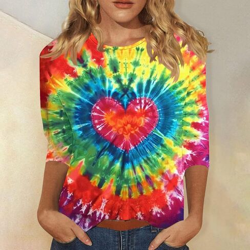3/4 طول الأكمام من أعلى نساء قمم TISE TSHIRTS HIPPIE 70S TOPS بالإضافة in Kuwait