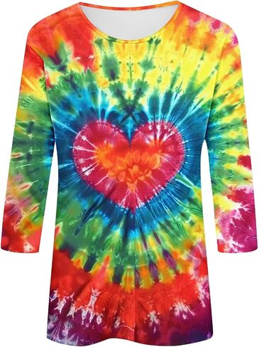 3/4 طول الأكمام من أعلى نساء قمم TISE TSHIRTS HIPPIE 70S TOPS بالإضافة in Kuwait