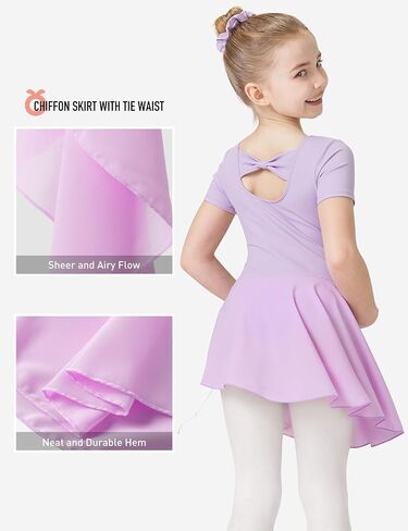 Girls Ballet Dance Short Sleeve Leotard with Removable Skirt and Tights Combo, Toddlers Gymnastics Ballerina Outfit in Saudi Arabia
