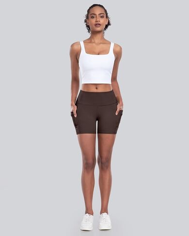 شورتات يوجا من Chrleisure Womens مع الجيب ، والتحكم في البطن عالية الخصر 5 بوصات شورت الرياضي الرياضي الرياضي الرياضي in Kuwait