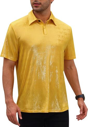 Men's 70s Disco Sparkly Shirt Short Sleeve Metallic Polo Shirts Party T-Shirts Nightclub Shirt Tops in Saudi Arabia