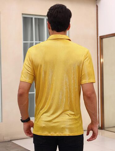 Men's 70s Disco Sparkly Shirt Short Sleeve Metallic Polo Shirts Party T-Shirts Nightclub Shirt Tops in Saudi Arabia