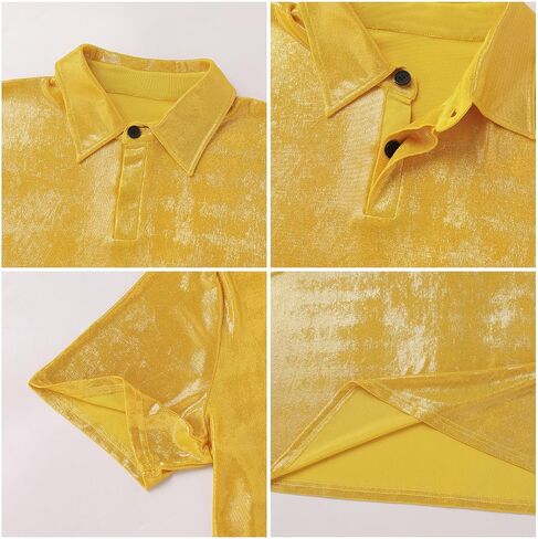 Men's 70s Disco Sparkly Shirt Short Sleeve Metallic Polo Shirts Party T-Shirts Nightclub Shirt Tops in Saudi Arabia