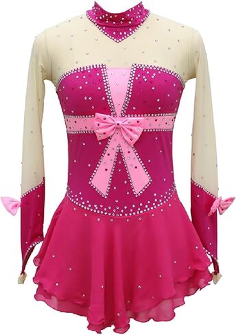 Long Sleeve Figure Skating Dress for Women, Handmade Girls Ice Skating Competition Costume with Rhinestones in Saudi Arabia