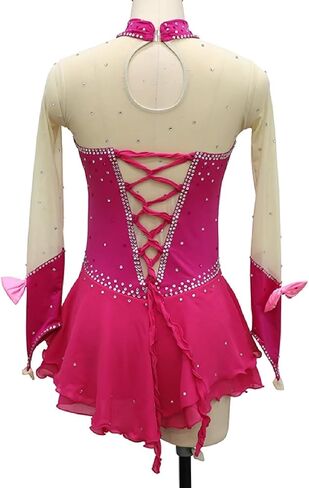 Long Sleeve Figure Skating Dress for Women, Handmade Girls Ice Skating Competition Costume with Rhinestones in Saudi Arabia