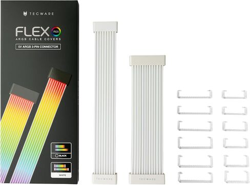 TECWARE Flex RGB Light Strip Set for PSU Extension Cables, GPU Cable and Motherboard Cable LED Cover, 5V 3 pin ARGB Sync PC Case Accessory, Compatible with 8-pin, 16-pin, 24 pin (White) in Kuwait