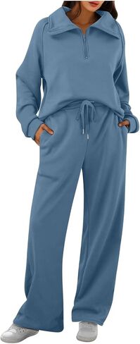 Womens 2 Piece Outfits Lounge Half Zip Hoodie Sweatsuit Sets Oversized Sweatshirt Baggy Fall Fashion Sweatpants Light Blue in Saudi Arabia