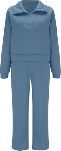 Womens 2 Piece Outfits Lounge Half Zip Hoodie Sweatsuit Sets Oversized Sweatshirt Baggy Fall Fashion Sweatpants Light Blue in Saudi Arabia