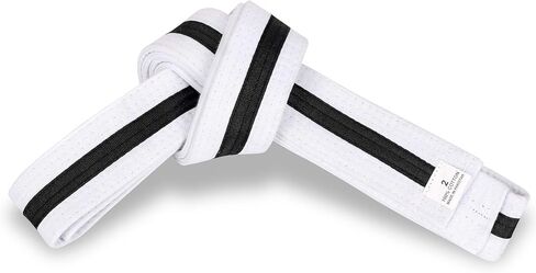 Macs White Belt مع شريط ملون 1.75 '' فنون قتالية واسعة/الكاراتيه/التايكوندو للبالغين/حزام الالتفاف المزدوج للأطفال in Kuwait