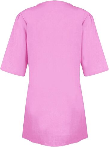 Womens Linen Mini Dress Summer Cross V-Neck Half Sleeve Dresses Casual Lightweight Wrap Tie Waist Bodycon Dresses in Saudi Arabia