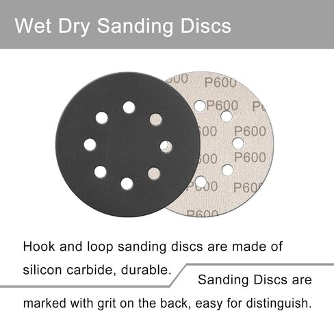 140 قطعة من أقراص الصنفرة الرطبة والجافة مقاس 5 بوصات وخطاف وحلقة 8 فتحات من ورق الصنفرة 400/600/800/1000/1500/2000/3000 مجموعة متنوعة من الحبيبات مع لوحة واجهة للصنفرة المدارية وتلميع المعادن والخشب والبلاستيك in Kuwait