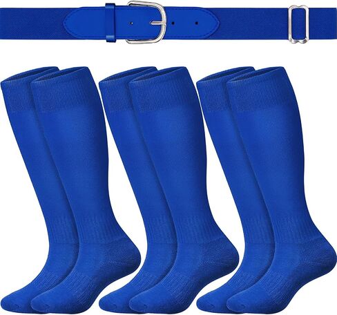 3 Pairs Baseball Socks and Softball Belts Set Adjustable Elastic Belt Athletic Sock Moisture-Wicking for Youth in Saudi Arabia