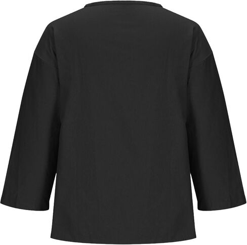 Linen Tops for Women 2025 Summer Trendy 3/4 Sleeve Cotton Linen Shirt Casual Button V Neck Tunic Blouses Plus Size in Kuwait