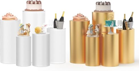 Set of 5 Clear Cylinder Pedestal Stand with Covers, Cilindros para Fiestas Redondos Blancos, Acrylic Cylinder Stands and Cover Set for Party Wedding Birthday Baby Shower Event Decor Display in Saudi Arabia