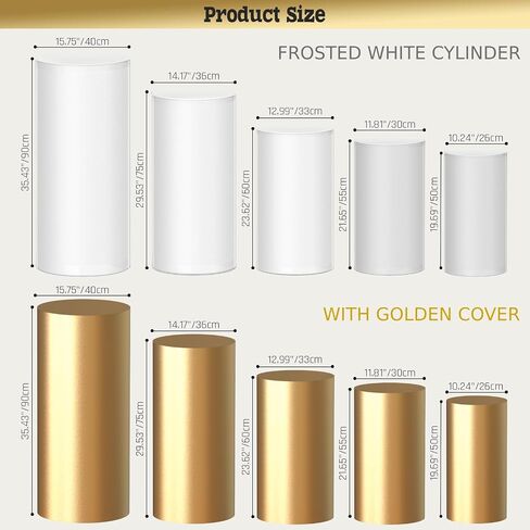 Set of 5 Clear Cylinder Pedestal Stand with Covers, Cilindros para Fiestas Redondos Blancos, Acrylic Cylinder Stands and Cover Set for Party Wedding Birthday Baby Shower Event Decor Display in Saudi Arabia