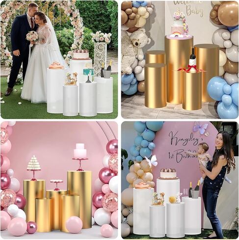 Set of 5 Clear Cylinder Pedestal Stand with Covers, Cilindros para Fiestas Redondos Blancos, Acrylic Cylinder Stands and Cover Set for Party Wedding Birthday Baby Shower Event Decor Display in Saudi Arabia