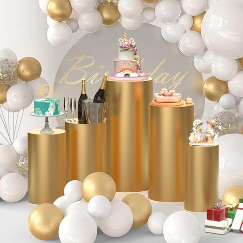 Set of 5 Clear Cylinder Pedestal Stand with Covers, Cilindros para Fiestas Redondos Blancos, Acrylic Cylinder Stands and Cover Set for Party Wedding Birthday Baby Shower Event Decor Display in Saudi Arabia