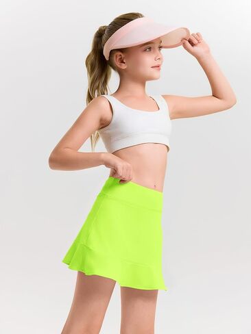 Haloumoning Girls Athletic Tennis Golf Skirts with Shorts Kids High Waist Ruffle A-line Skorts with Pockets 5-14 Years in Saudi Arabia