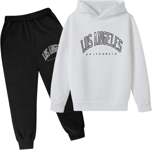 Boys' Active Tracksuit Set 2 Piece Los Angeles Athletic Letter Printed Hoodie Sweatshirt And Jogger Sweatpants Outfits in Saudi Arabia