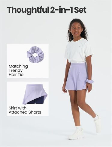PATPAT Girls Tennis Skirt, 2 in 1 Skort with Bamboo Viscose Shorts & Pocket, Athletic Flowy Kids Uniform for Golf Dance Cheer in Saudi Arabia