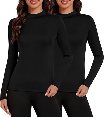 Tournesol Women's 2 Pack Long Sleeve Thermal Tops Mock Neck Underwear Top Cold Weather Warm Fleece Lined Undershirt in Kuwait