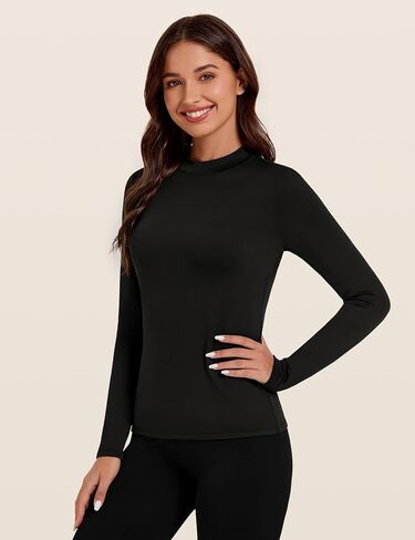 Tournesol Women's 2 Pack Long Sleeve Thermal Tops Mock Neck Underwear Top Cold Weather Warm Fleece Lined Undershirt in Kuwait