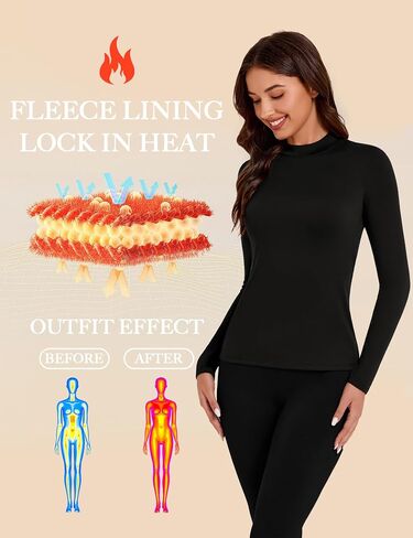 Tournesol Women's 2 Pack Long Sleeve Thermal Tops Mock Neck Underwear Top Cold Weather Warm Fleece Lined Undershirt in Kuwait