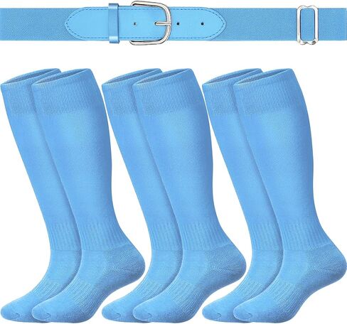 3 Pairs Baseball Socks and Softball Belts Set Adjustable Elastic Belt Athletic Sock Moisture-Wicking for Youth in Saudi Arabia