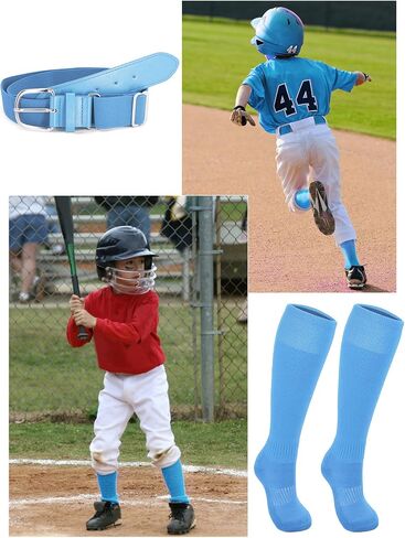 3 Pairs Baseball Socks and Softball Belts Set Adjustable Elastic Belt Athletic Sock Moisture-Wicking for Youth in Saudi Arabia