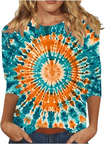 3/4 طول الأكمام من أعلى نساء قمم TISE TSHIRTS HIPPIE 70S TOPS بالإضافة in Kuwait