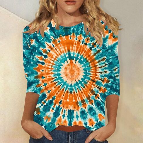 3/4 طول الأكمام من أعلى نساء قمم TISE TSHIRTS HIPPIE 70S TOPS بالإضافة in Kuwait