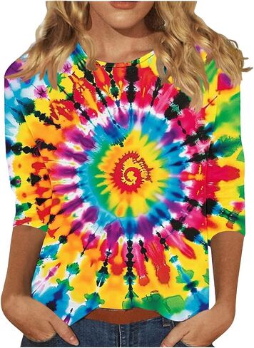 3/4 طول الأكمام من أعلى نساء قمم TISE TSHIRTS HIPPIE 70S TOPS بالإضافة in Kuwait
