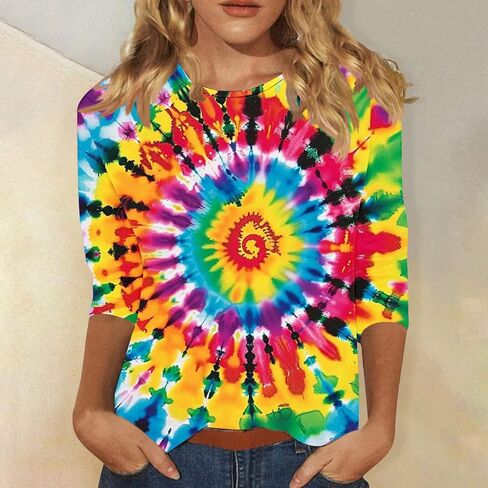 3/4 طول الأكمام من أعلى نساء قمم TISE TSHIRTS HIPPIE 70S TOPS بالإضافة in Kuwait