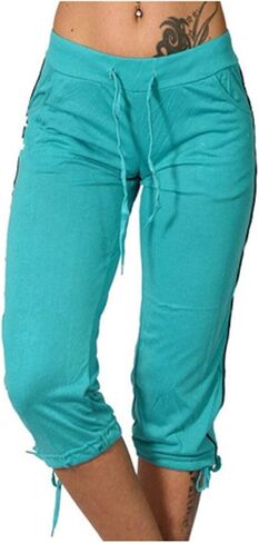 2025 Summer Capris for Women Low Rise Drawstring Capri Pants Casual Lightweight Yoga Workout Pant Knee Length Lounge in Kuwait