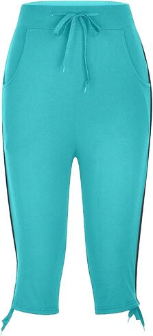 2025 Summer Capris for Women Low Rise Drawstring Capri Pants Casual Lightweight Yoga Workout Pant Knee Length Lounge in Kuwait