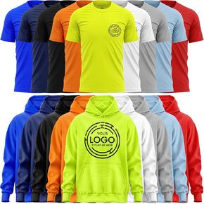 Work Shirts for Men, 5 Pack T-Shirt 1 Hoodie, Hi Vis Custom Workwear Uniforms High Visibilty, Custom Shirts Hoodie Small Business Company Black in Kuwait