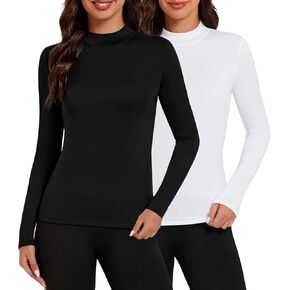 Tournesol Women's 2 Pack Long Sleeve Tops Tops Mock Dock Inteld Weat Top Bold Weather Warm Freece مبطمة مبطنة in Kuwait