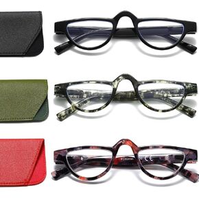 Hubeye 3 Pairs Plastic Retro Half Moon Frame Reading Glasses Lightweight Spring Hinge Women and Men Reader +2.0 in Kuwait