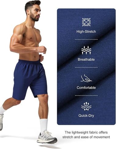 Men's Athletic Shorts 9'' Quick Dry Workout Running Shorts Lightweight Sports Gym Basketball Shorts with Pockets in Saudi Arabia