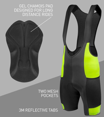 | Men's Gel Touring Padded Cycling Bib-Shorts | Large Mesh Storage Pockets | Made in USA in Saudi Arabia