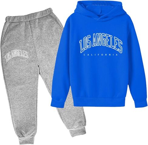 Boys' Active Tracksuit Set 2 Piece Los Angeles Athletic Letter Printed Hoodie Sweatshirt And Jogger Sweatpants Outfits in Saudi Arabia