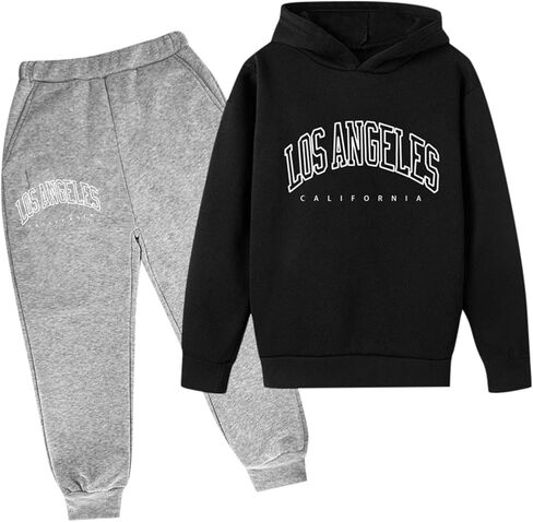Boys' Active Tracksuit Set 2 Piece Los Angeles Athletic Letter Printed Hoodie Sweatshirt And Jogger Sweatpants Outfits in Saudi Arabia