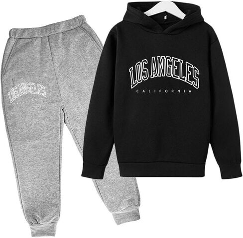 Boys' Active Tracksuit Set 2 Piece Los Angeles Athletic Letter Printed Hoodie Sweatshirt And Jogger Sweatpants Outfits in Saudi Arabia