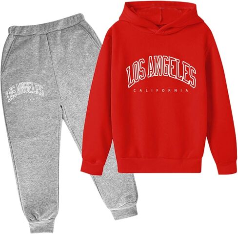Boys' Active Tracksuit Set 2 Piece Los Angeles Athletic Letter Printed Hoodie Sweatshirt And Jogger Sweatpants Outfits in Saudi Arabia