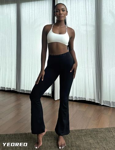 YEOREO Women Flare Leggings Short Inseam Lynnie Bootcut Yoga Workout Pants High Waist Bell Bottom Workout Legging Navy S in Saudi Arabia