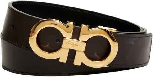 Salvatore Ferragamo Men's Black Brown Leather Reversible Silver Matte Gancini Buckle Belt in Saudi Arabia