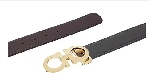 Salvatore Ferragamo Men's Black Brown Leather Reversible Silver Matte Gancini Buckle Belt in Saudi Arabia