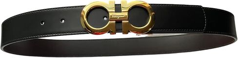 Salvatore Ferragamo Men's Black Brown Leather Reversible Silver Matte Gancini Buckle Belt in Saudi Arabia