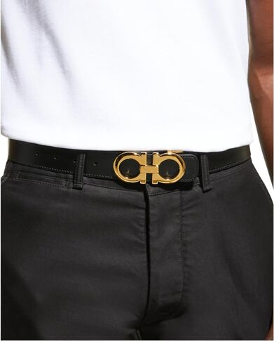 Salvatore Ferragamo Men's Black Brown Leather Reversible Silver Matte Gancini Buckle Belt in Saudi Arabia